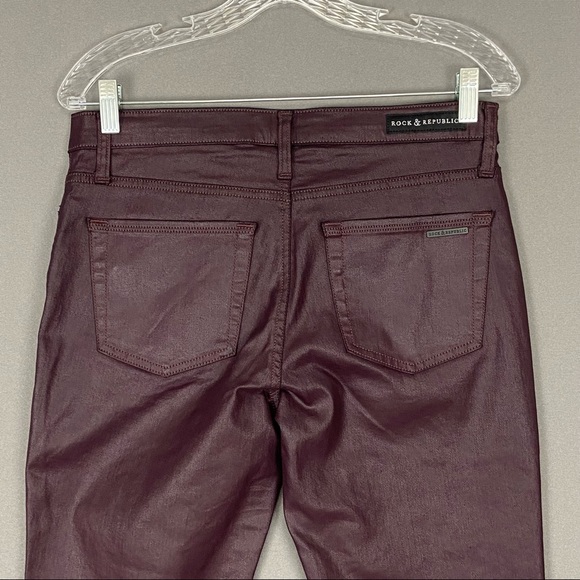 Rock and Republic Womens Berlin Coated Skinny Jeans Burgundy Oxblood size 10 - Picture 6 of 12